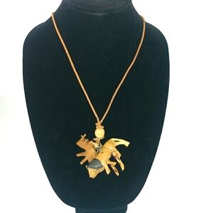 Vintage Leather Cord African Safari Wooden Animal Unique Necklace